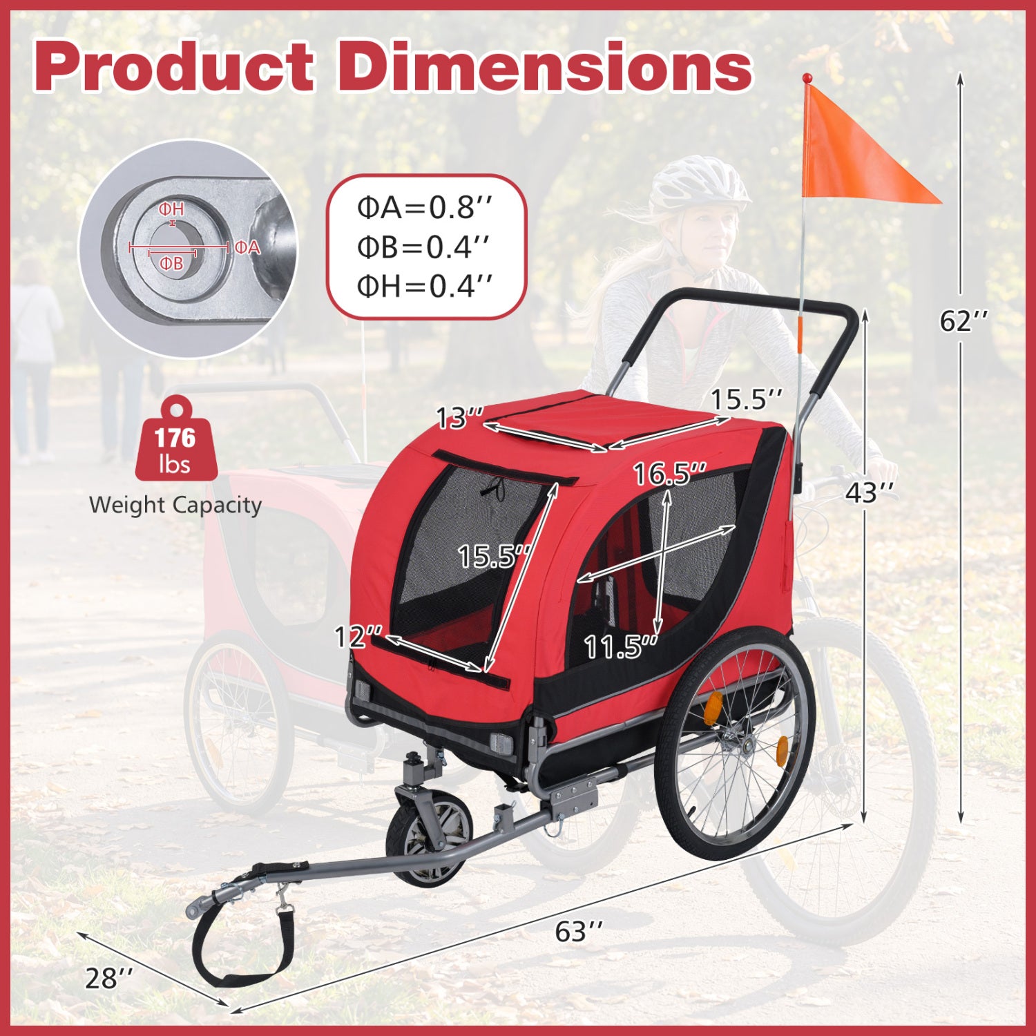 2-In-1 Dog Bike Trailer, Universal Bicycle Coupler, Red Dog Supplies at Gallery Canada