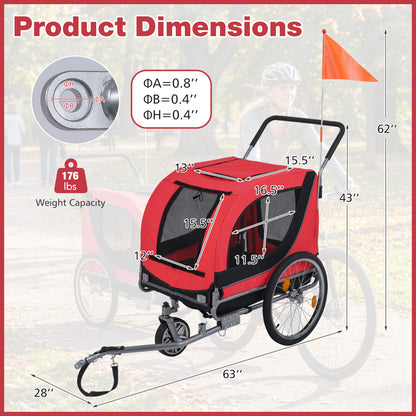 2-In-1 Dog Bike Trailer, Universal Bicycle Coupler, Red Dog Supplies at Gallery Canada