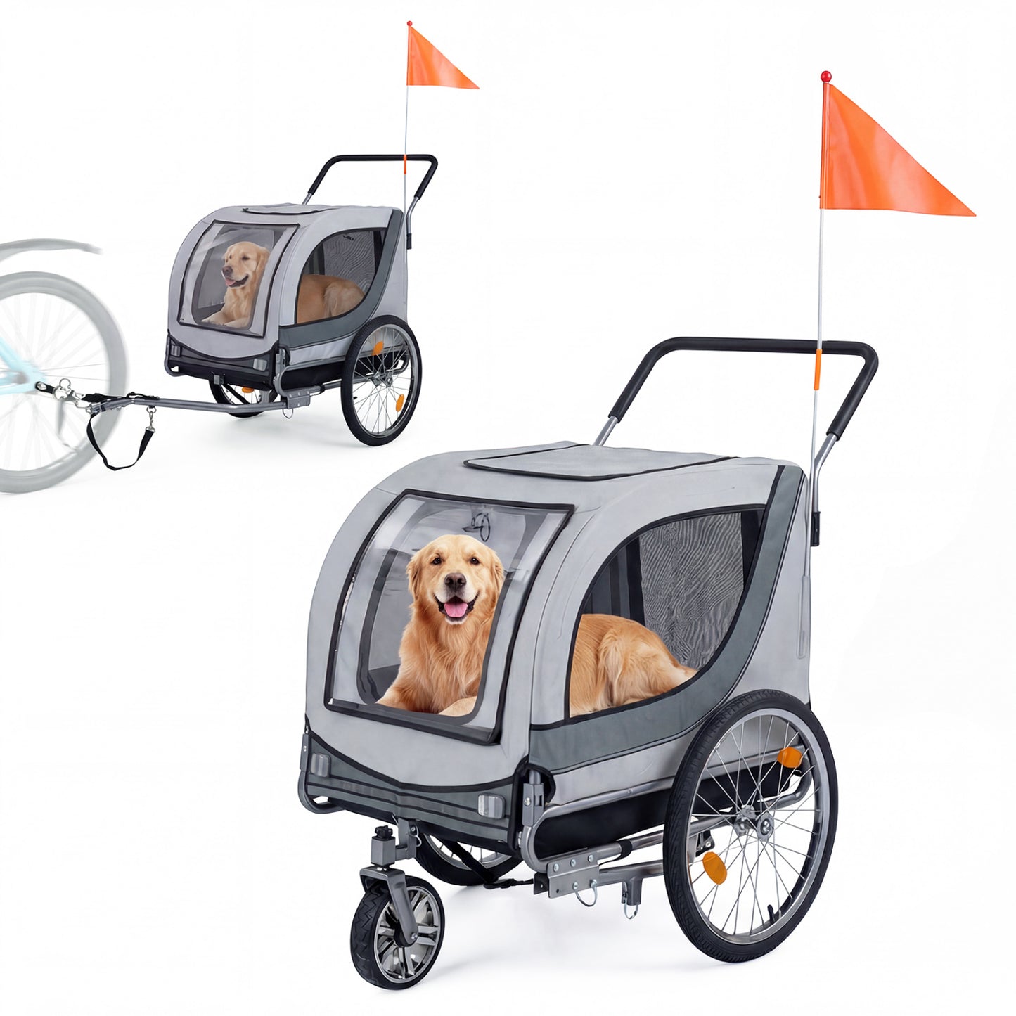 2-In-1 Dog Bike Trailer, Universal Bicycle Coupler, White Dog Supplies at Gallery Canada