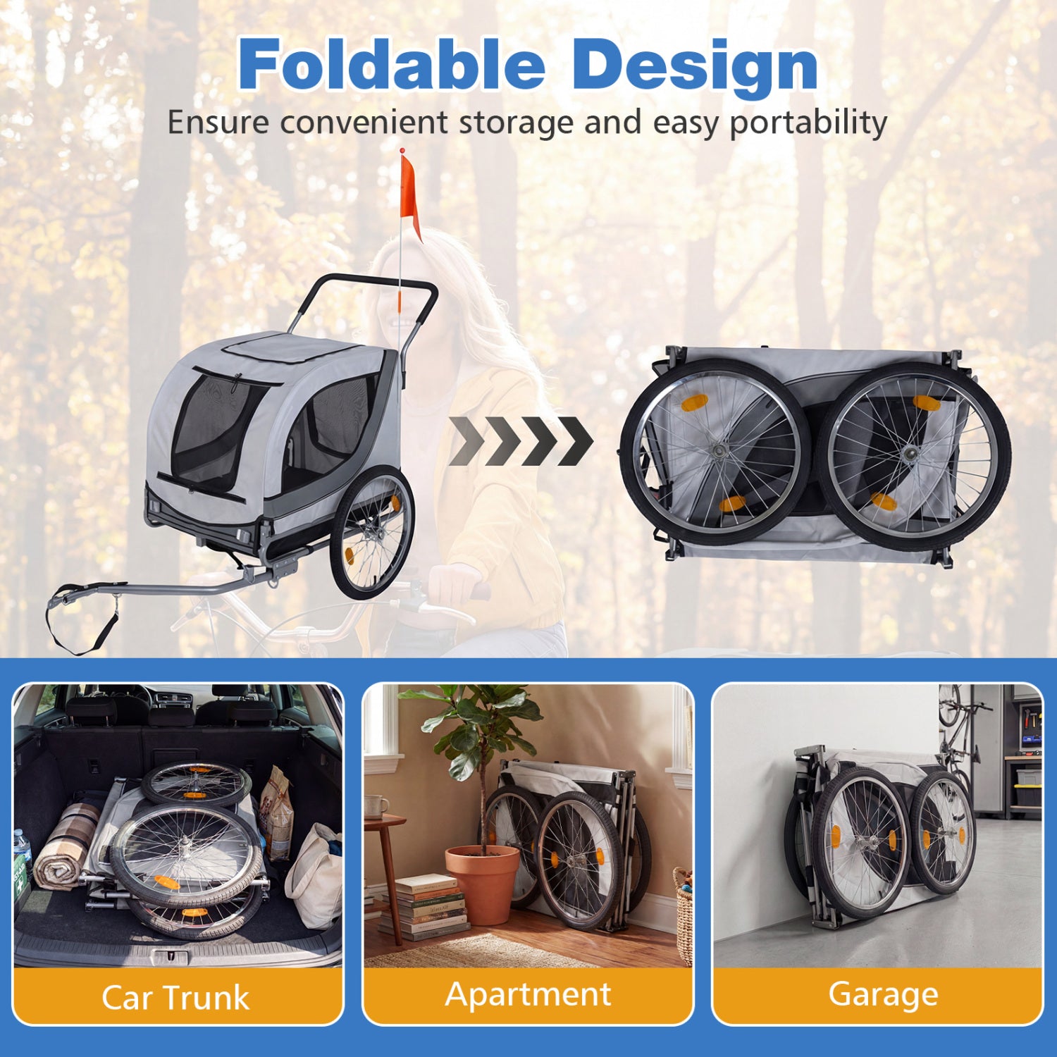 2-In-1 Dog Bike Trailer, Universal Bicycle Coupler, White Dog Supplies at Gallery Canada