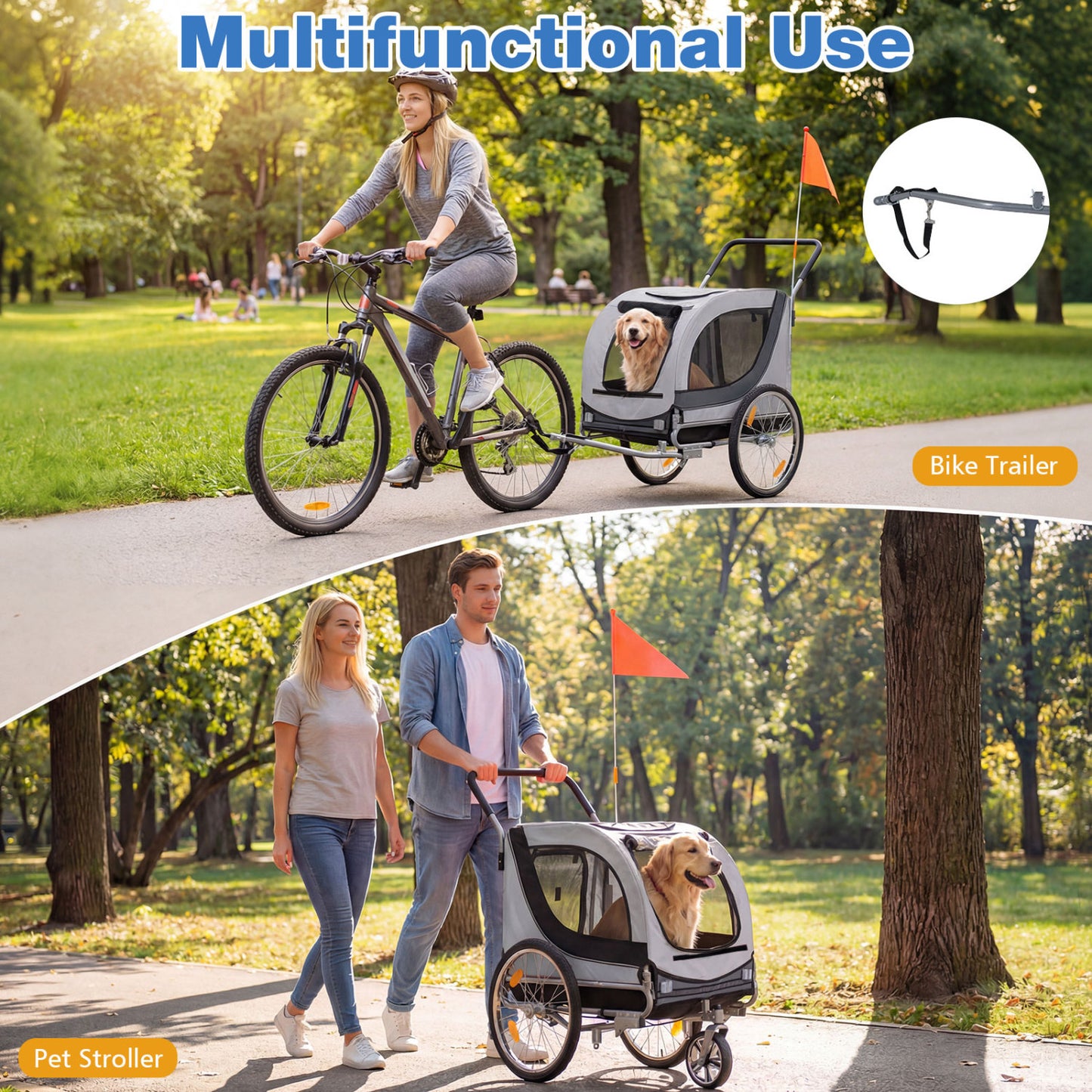 2-In-1 Dog Bike Trailer, Universal Bicycle Coupler, White Dog Supplies at Gallery Canada