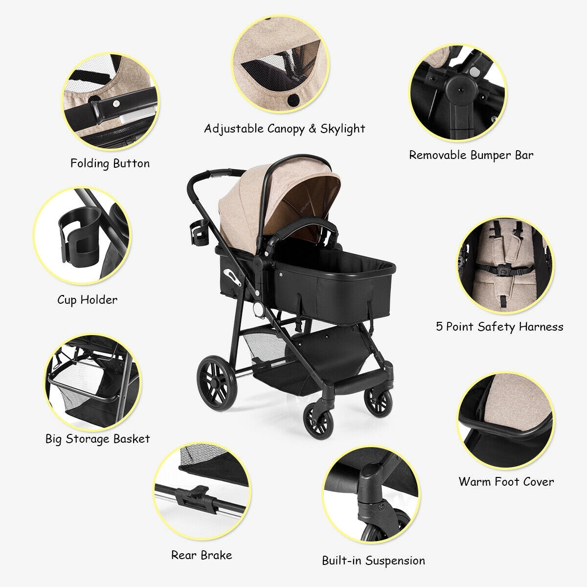 2 in 1 Foldable Pushchair Newborn Infant Baby Stroller, Coffee Baby Strollers at Gallery Canada