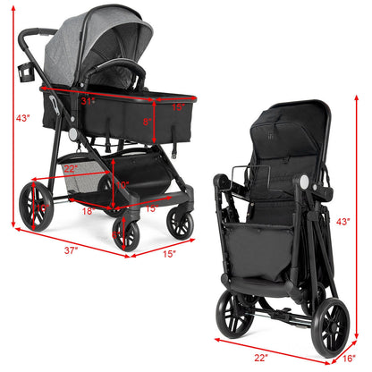 2 in 1 Foldable Pushchair Newborn Infant Baby Stroller, Gray Baby Strollers at Gallery Canada