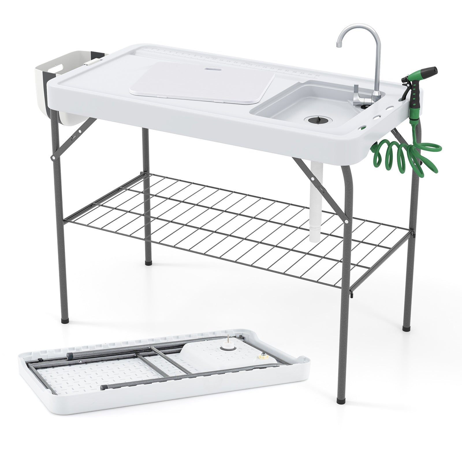 2 in 1 Folding Fish Cleaning Table with Sink and Faucet for Patio BBQ Camping Furniture White, Black at Gallery Canada