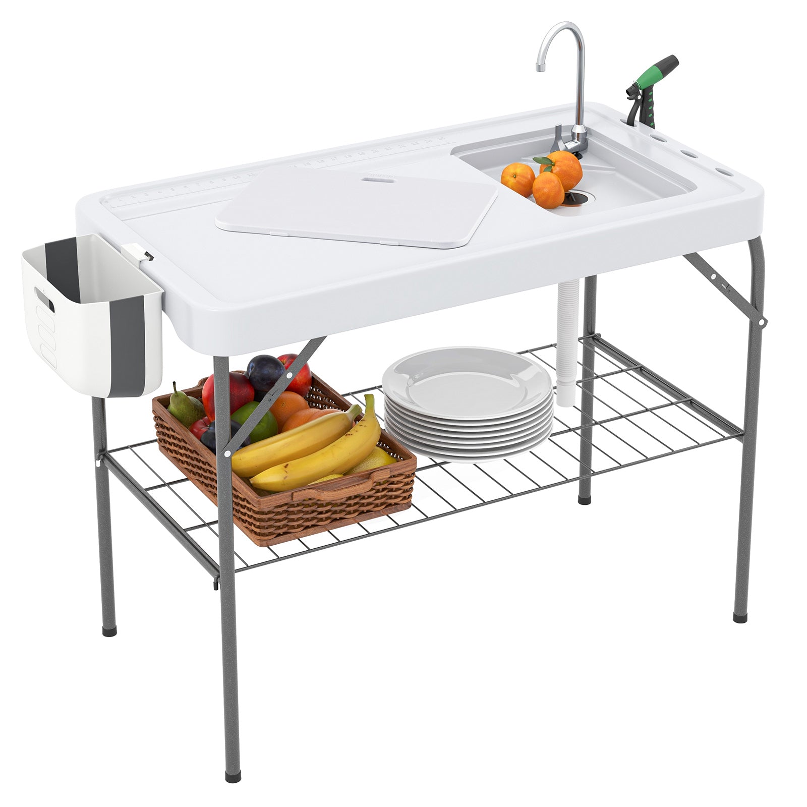 2 in 1 Folding Fish Cleaning Table with Sink and Faucet for Patio BBQ Camping Furniture at Gallery Canada