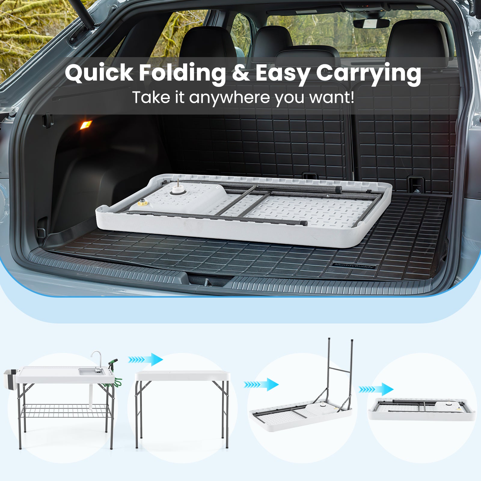 2 in 1 Folding Fish Cleaning Table with Sink and Faucet for Patio BBQ Camping Furniture at Gallery Canada