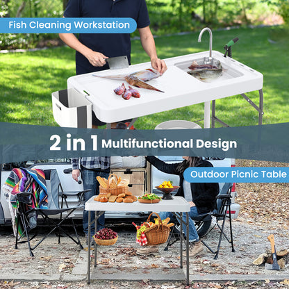 2 in 1 Folding Fish Cleaning Table with Sink and Faucet for Patio BBQ Camping Furniture at Gallery Canada