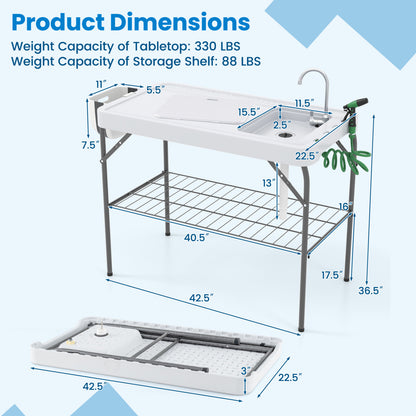 Table de nettoyage de poisson pliante 2 en 1 avec évier et robinet