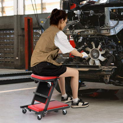 2-in-1 Folding Low Profile Mechanic Creeper with Padded Seat and 6 Wheels-RE, Red Garages at Gallery Canada