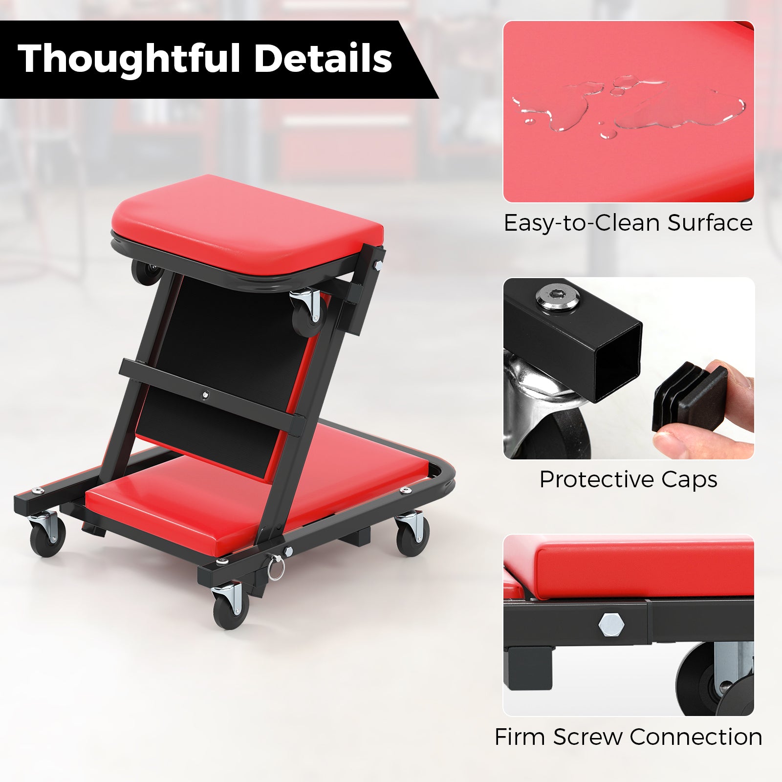 2-in-1 Folding Low Profile Mechanic Creeper with Padded Seat and 6 Wheels-RE, Red Garages at Gallery Canada