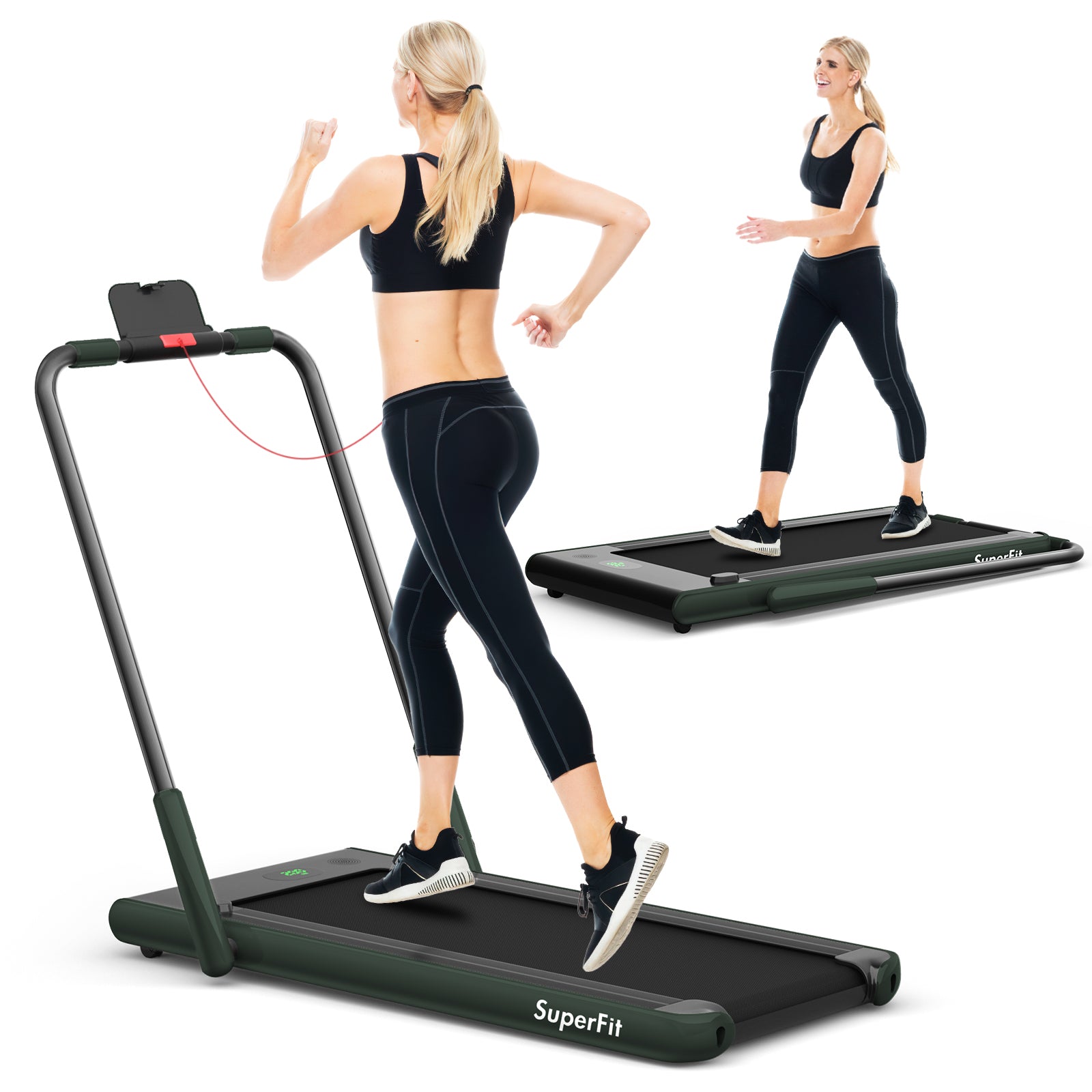 2-in-1 Folding Treadmill with Remote Control and LED Display, Green Treadmills at Gallery Canada