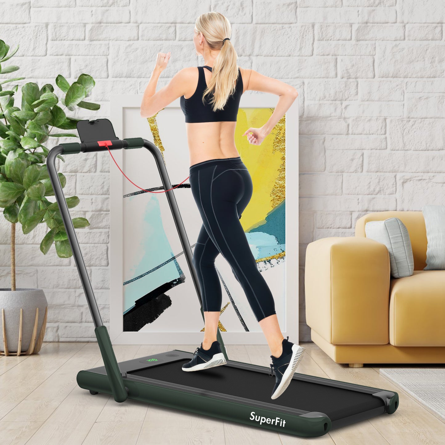 2-in-1 Folding Treadmill with Remote Control and LED Display, Green Treadmills at Gallery Canada