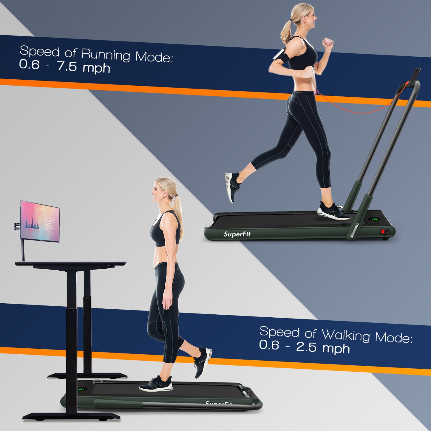 2-in-1 Folding Treadmill with Remote Control and LED Display, Green Treadmills at Gallery Canada