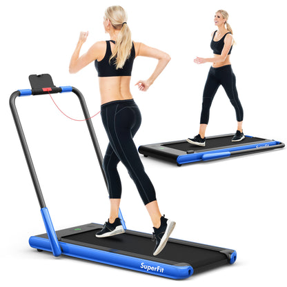 2-In-1 Folding Treadmill, Remote Control, LED Display, Blue Treadmills Blue at Gallery Canada