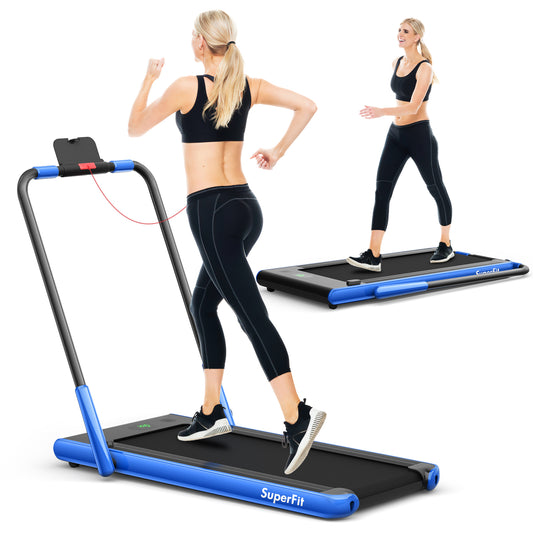 2-In-1 Folding Treadmill, Remote Control, LED Display, Blue Treadmills Blue at Gallery Canada