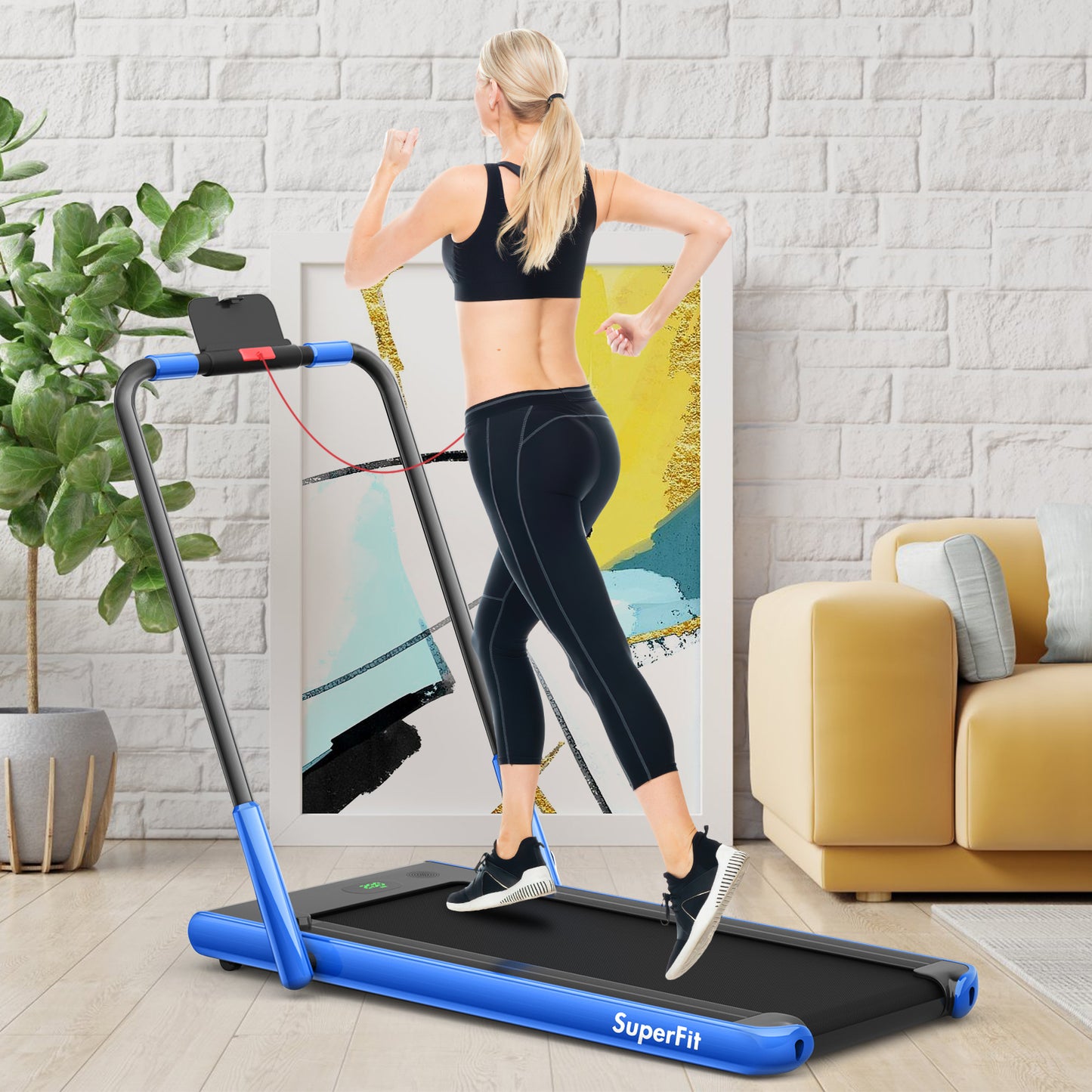 2-in-1 Folding Treadmill with Remote Control and LED Display, Blue Treadmills at Gallery Canada