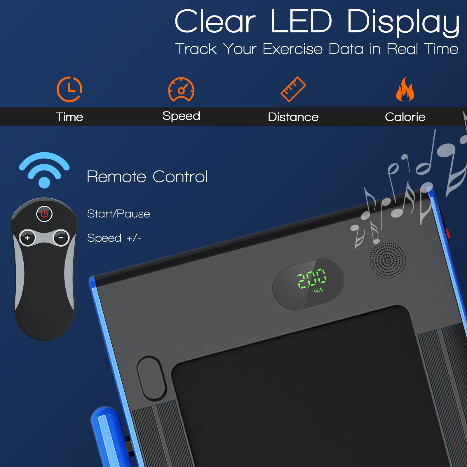 2-in-1 Folding Treadmill with Remote Control and LED Display, Blue Treadmills at Gallery Canada