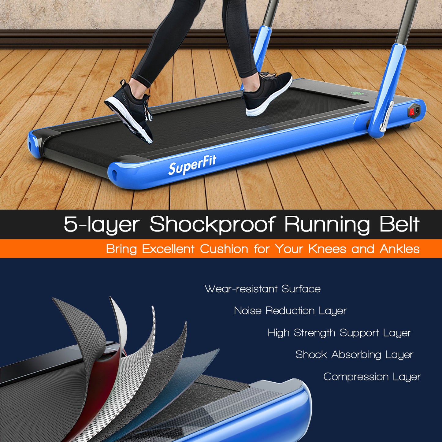 2-in-1 Folding Treadmill with Remote Control and LED Display, Blue Treadmills at Gallery Canada