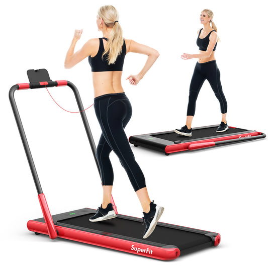 2-In-1 Folding Treadmill With Remote Control, LED Display, Red