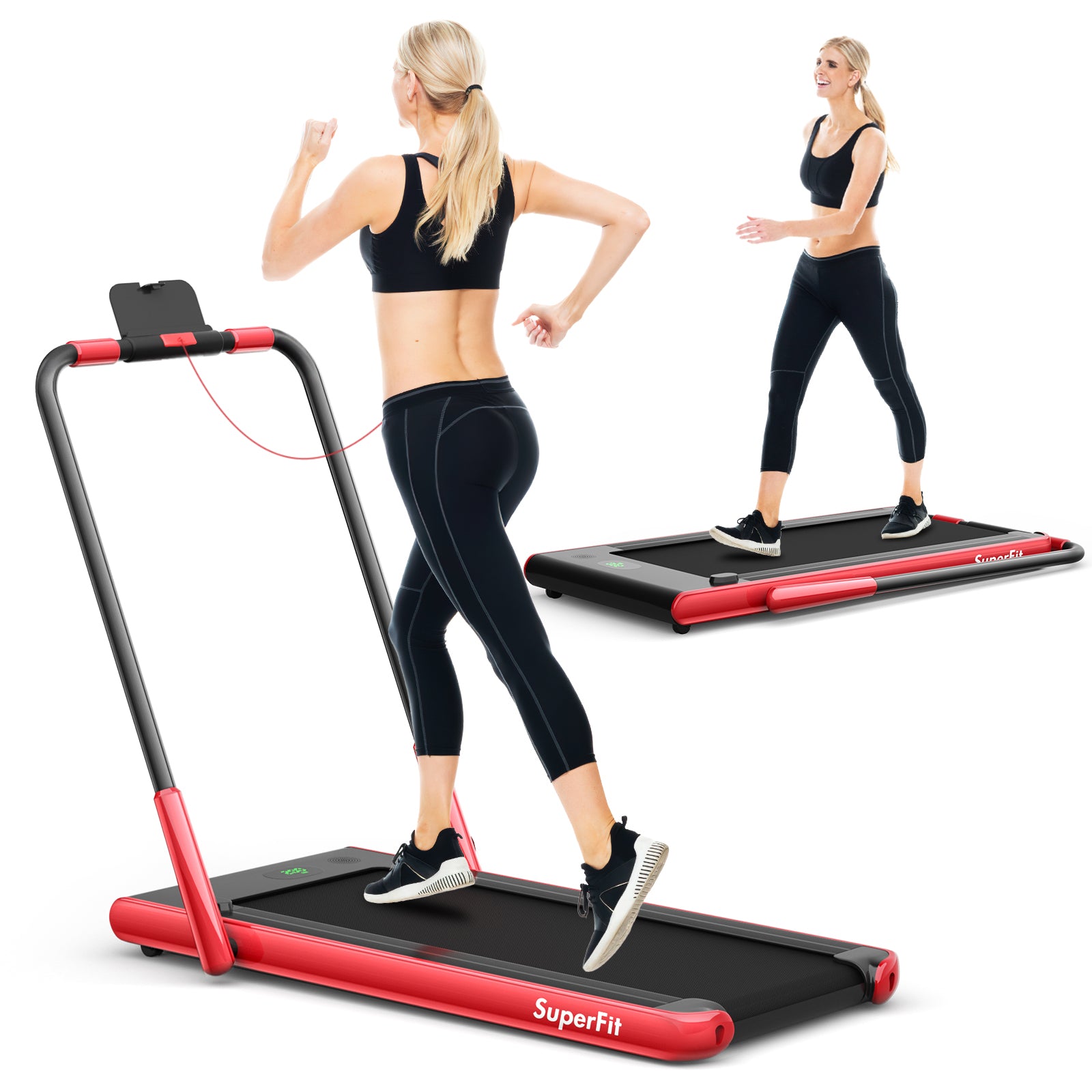 2-In-1 Folding Treadmill With Remote Control, LED Display, Red Treadmills Red at Gallery Canada