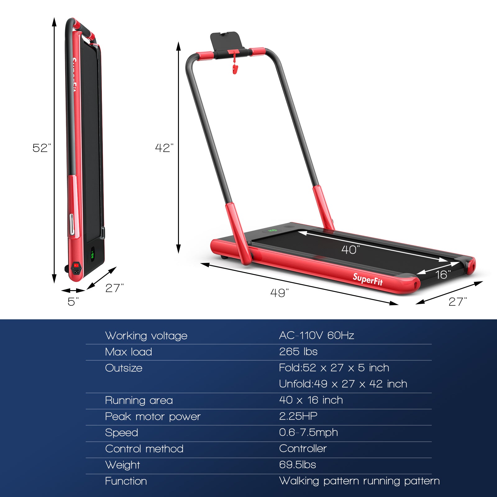 2-in-1 Folding Treadmill with Remote Control and LED Display, Red Treadmills at Gallery Canada