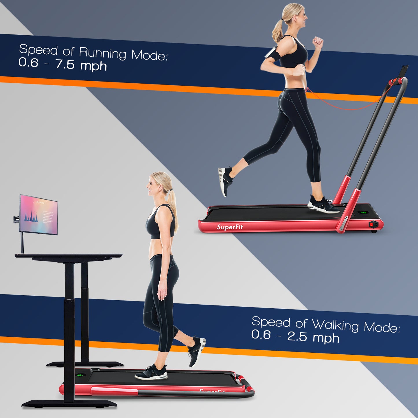 2-in-1 Folding Treadmill with Remote Control and LED Display, Red Treadmills at Gallery Canada