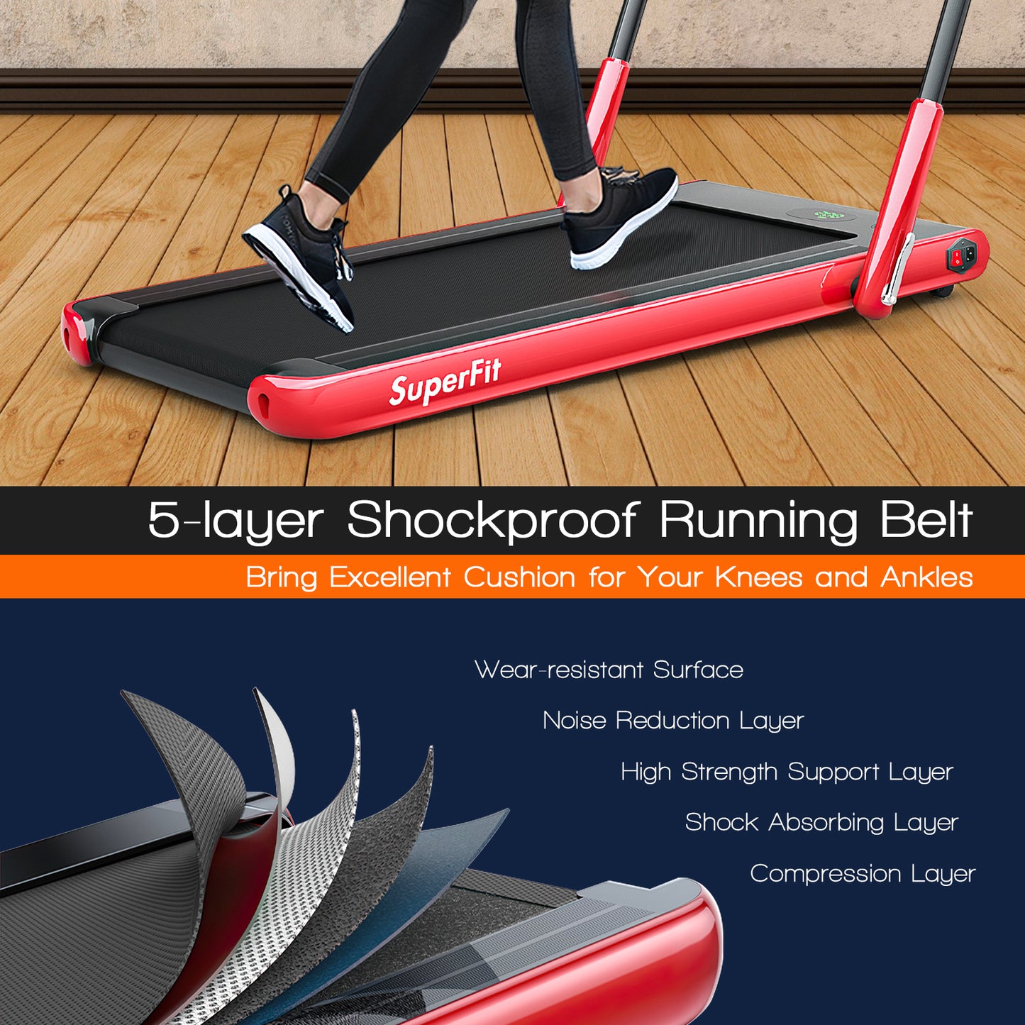 2-in-1 Folding Treadmill with Remote Control and LED Display, Red Treadmills at Gallery Canada