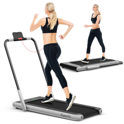 Folding Treadmill With Remote Control, LED Display, Silver