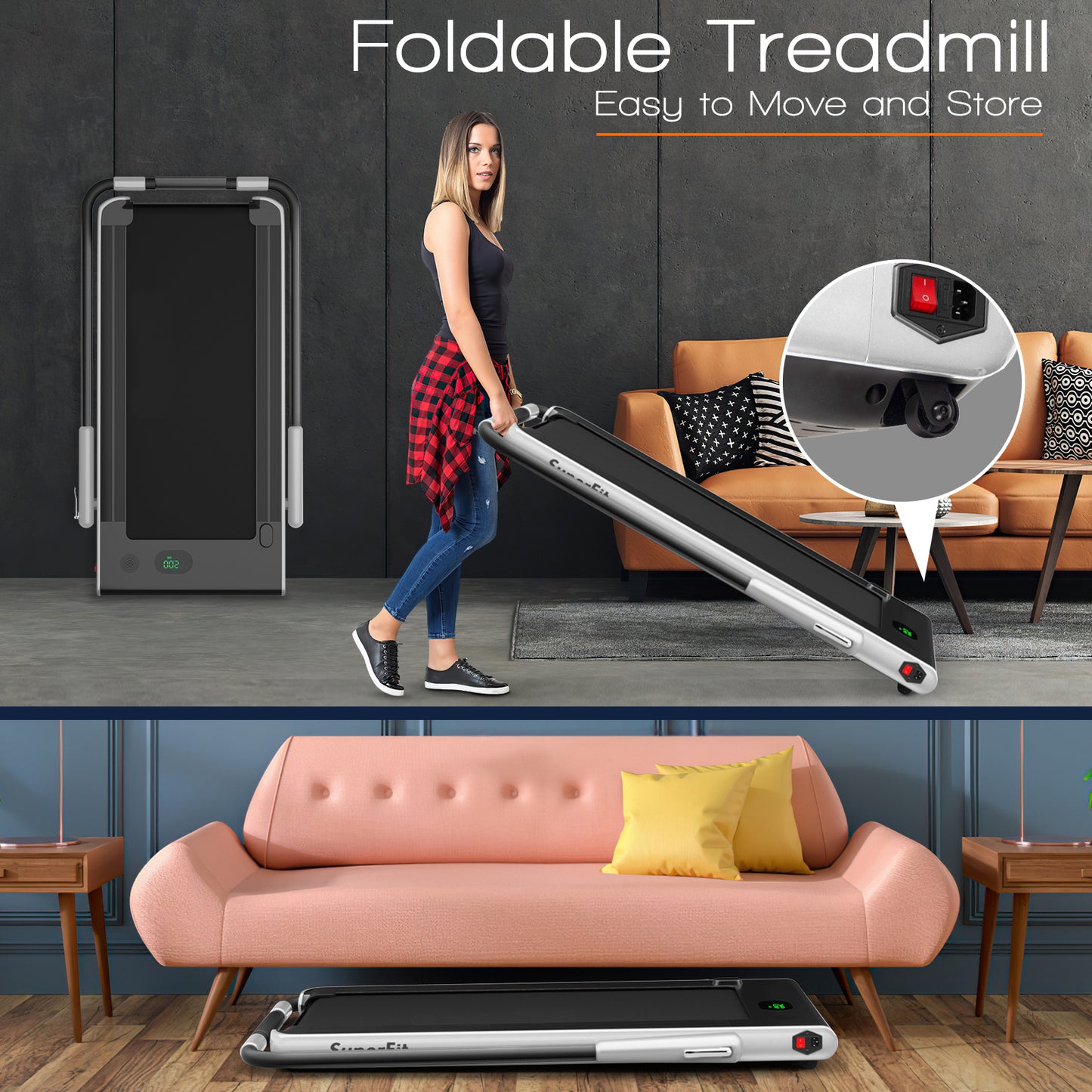 2-in-1 Folding Treadmill with Remote Control and LED Display, Silver Treadmills at Gallery Canada