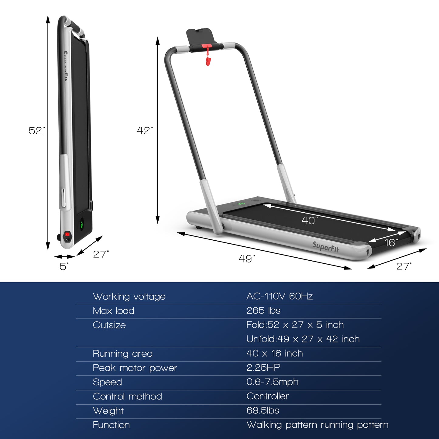 2-in-1 Folding Treadmill with Remote Control and LED Display, Silver Treadmills at Gallery Canada