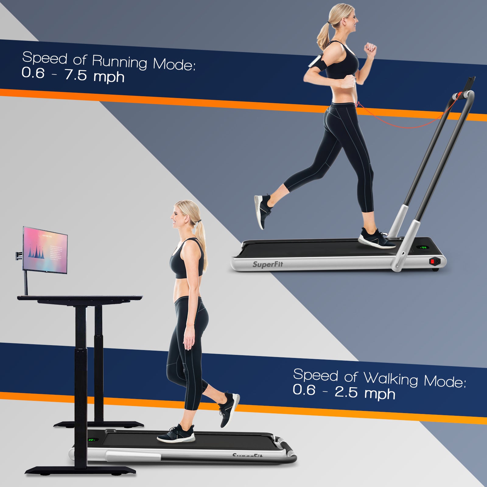 2-in-1 Folding Treadmill with Remote Control and LED Display, Silver Treadmills at Gallery Canada
