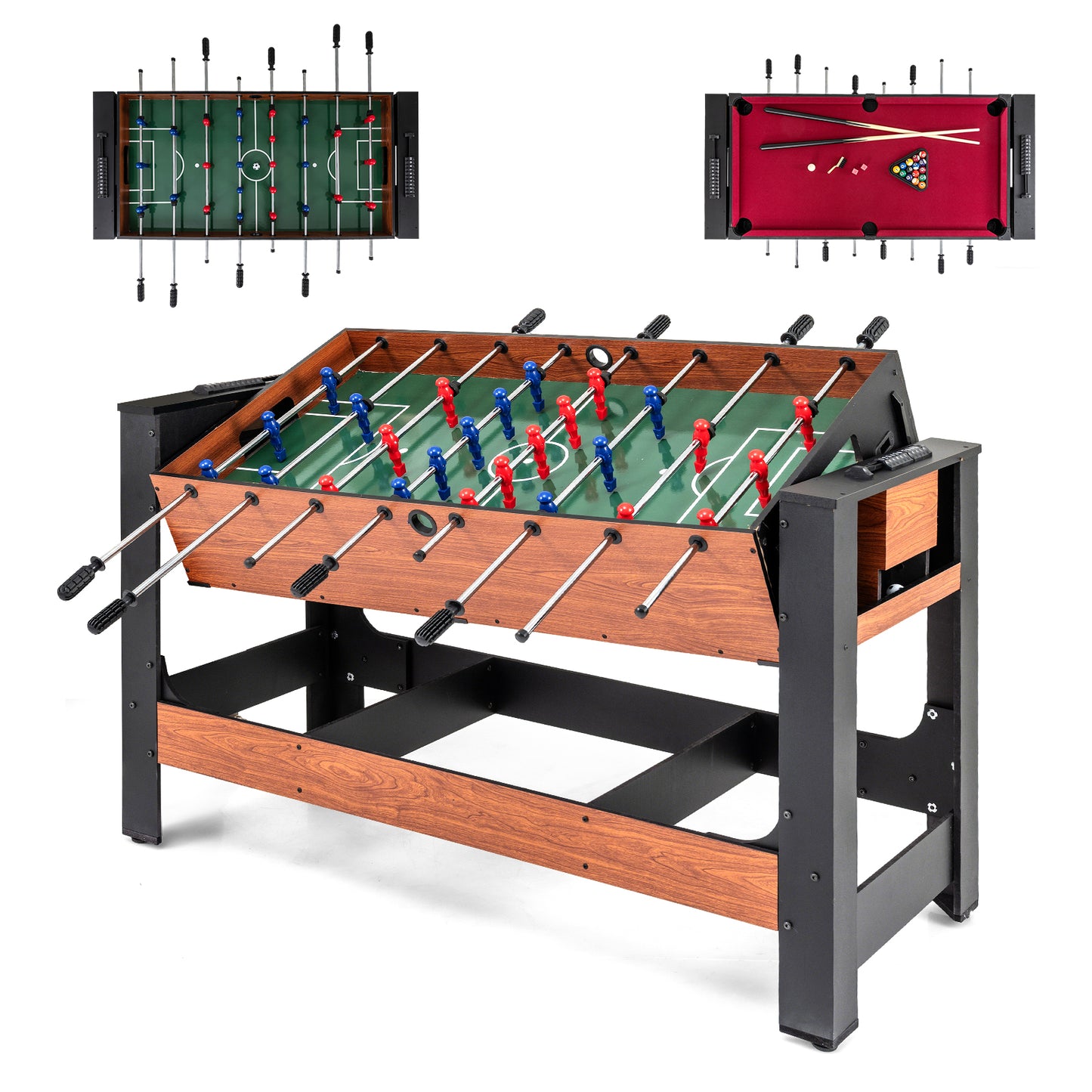 2-in-1 Full Size Foosball and Pool Combo Table with Legs-BN, Black & Brown Game Room Black & Brown at Gallery Canada