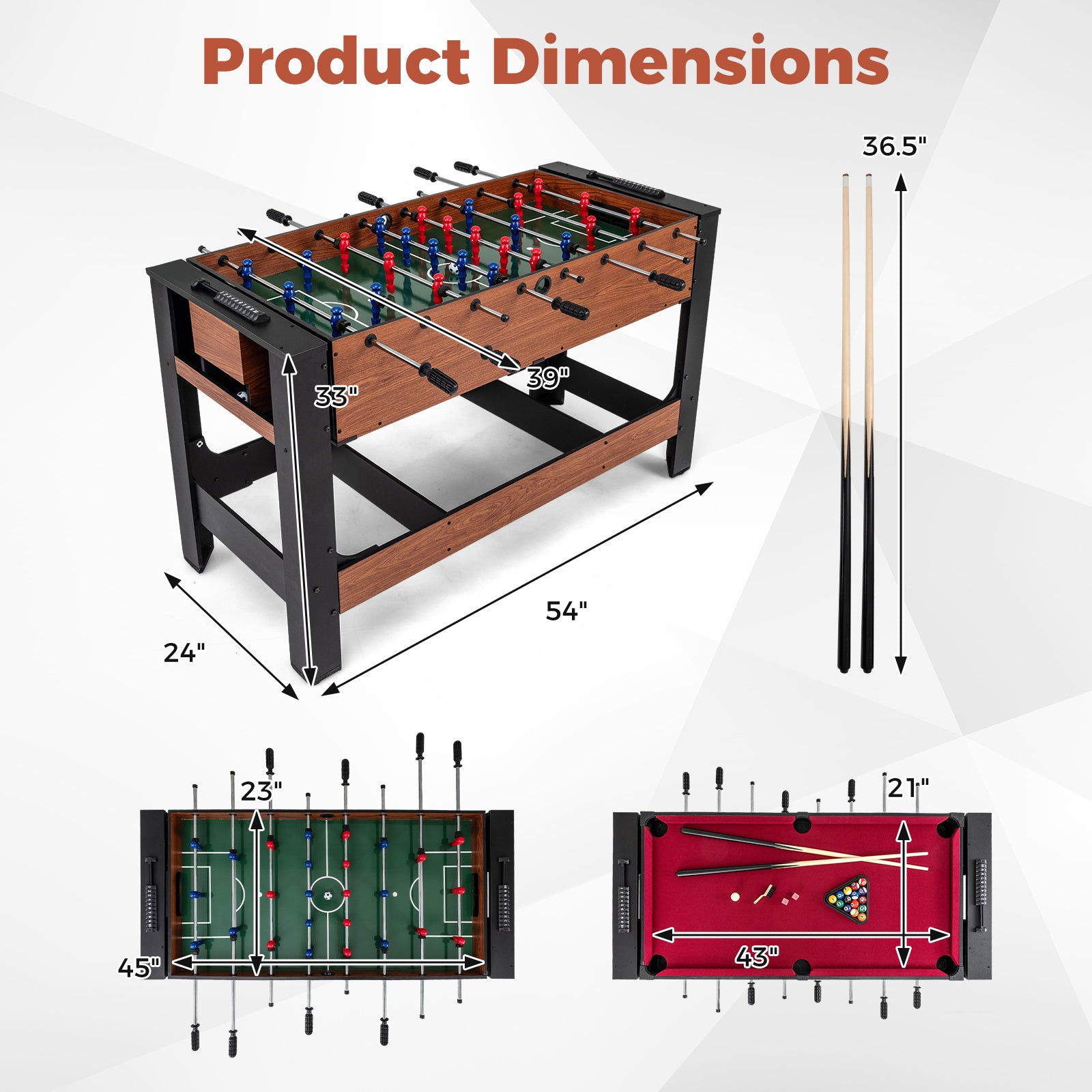 2-in-1 Full Size Foosball and Pool Combo Table with Legs-BN, Black & Brown Game Room at Gallery Canada