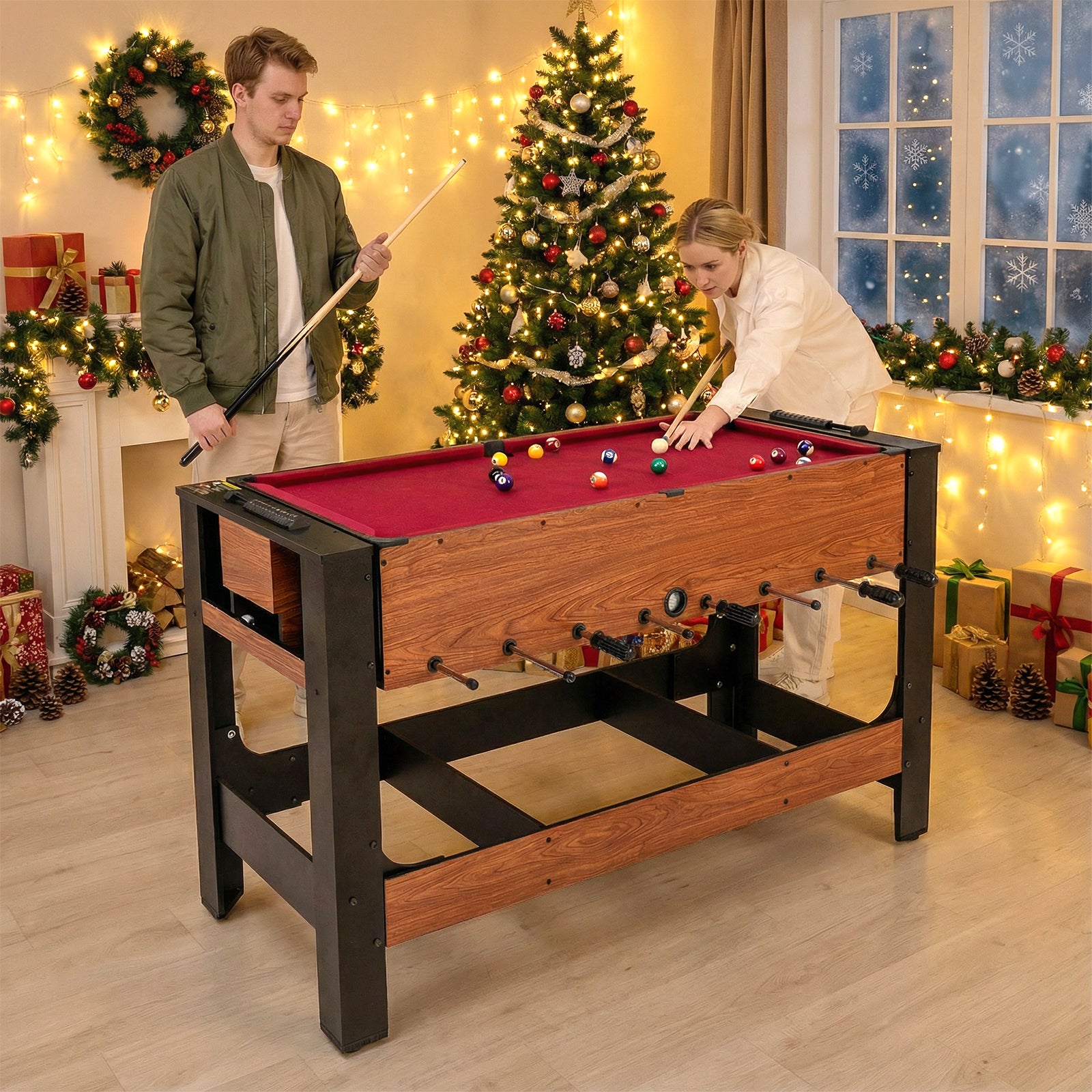 2-in-1 Full Size Foosball and Pool Combo Table with Legs-BN, Black & Brown Game Room at Gallery Canada
