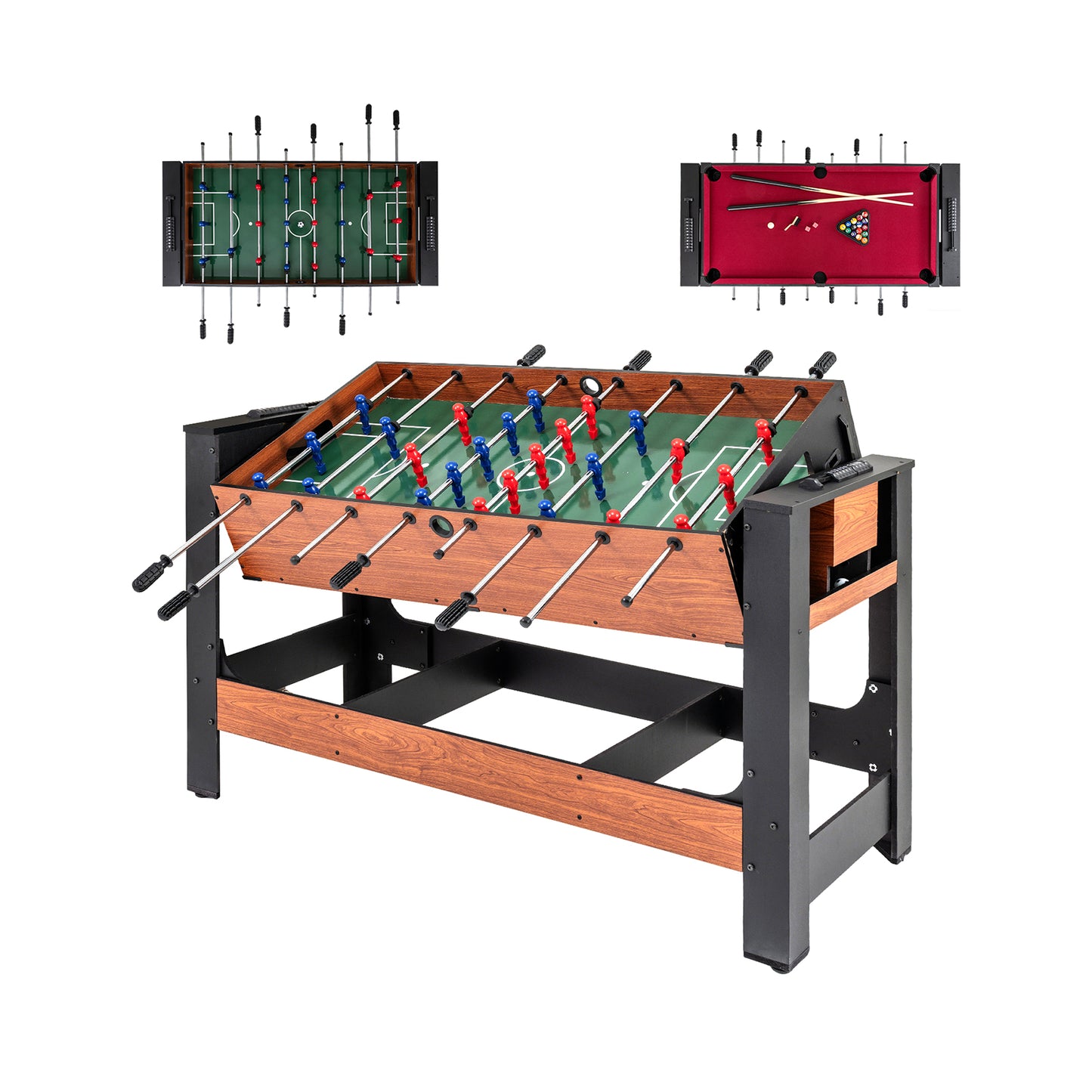 2-in-1 Full Size Foosball and Pool Combo Table with Legs-BN, Black & Brown Game Room Black & Brown at Gallery Canada