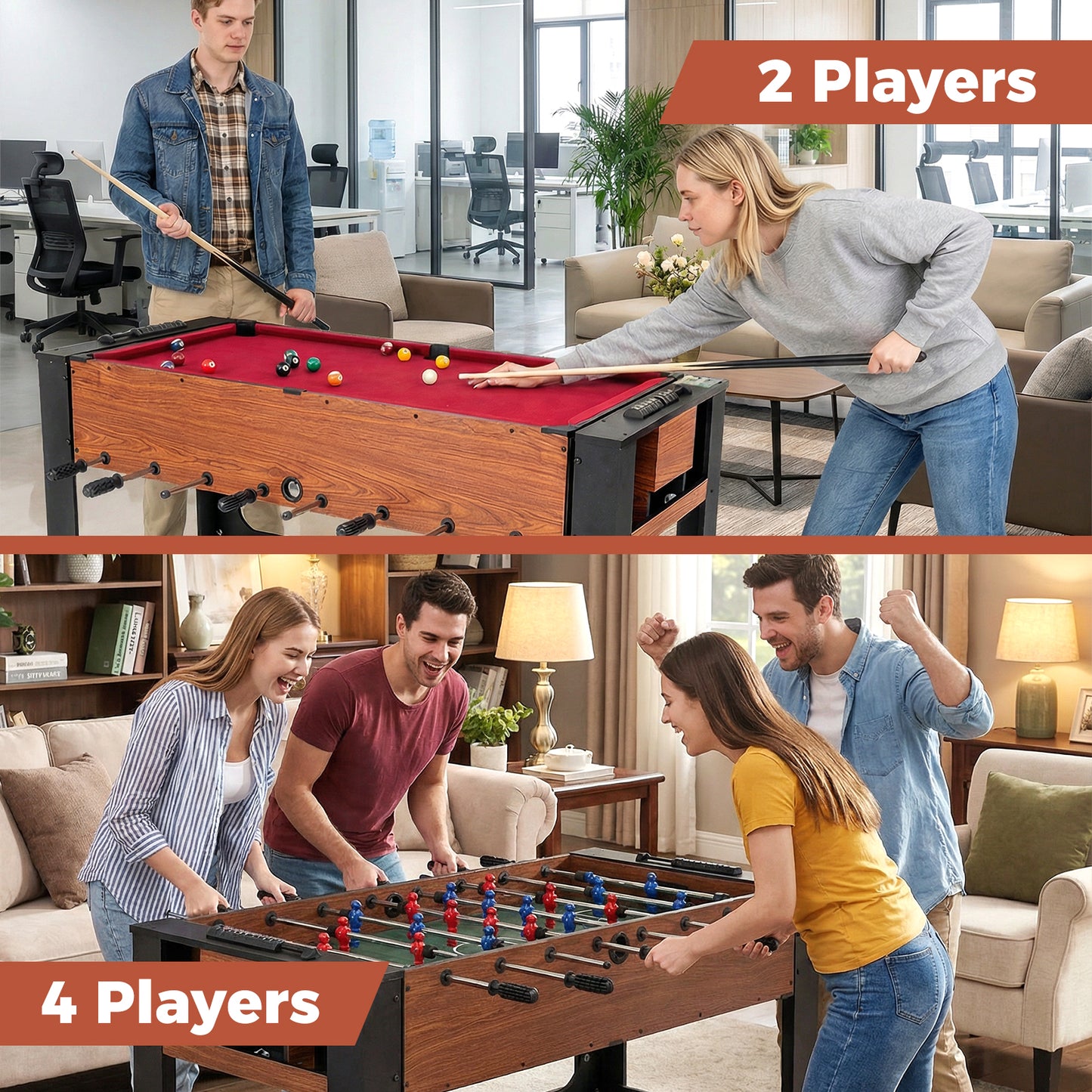 2-in-1 Full Size Foosball and Pool Combo Table with Legs-BN, Black & Brown Game Room at Gallery Canada