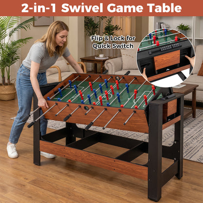 2-in-1 Full Size Foosball and Pool Combo Table with Legs-BN, Black & Brown Game Room at Gallery Canada
