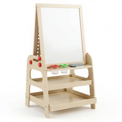 2-in-1 Kids Art Easel with Magnetic Whiteboard and Marble Run Game, Natural