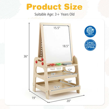 2-in-1 Kids Art Easel with Magnetic Whiteboard and Marble Run Game, Natural