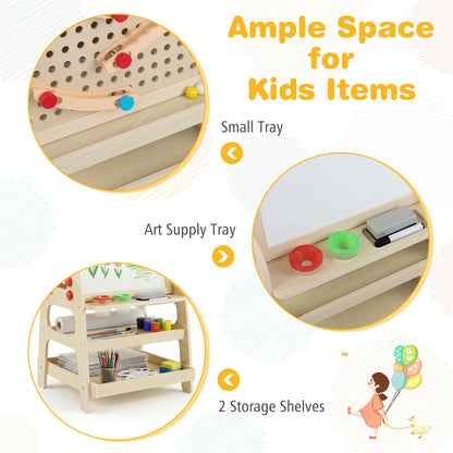 2-in-1 Kids Art Easel with Magnetic Whiteboard and Marble Run Game, Natural