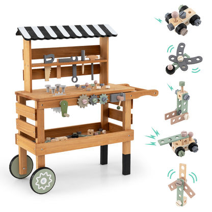 2-in-1 Kids Rolling Cart with Play Tools Set for Construction Play-BN, Brown Play Kitchen Sets Brown at Gallery Canada
