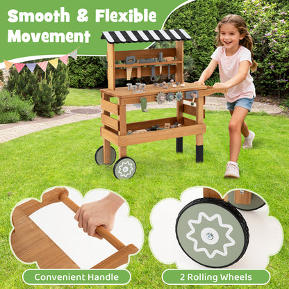 2-in-1 Kids Rolling Cart with Play Tools Set for Construction Play-BN, Brown