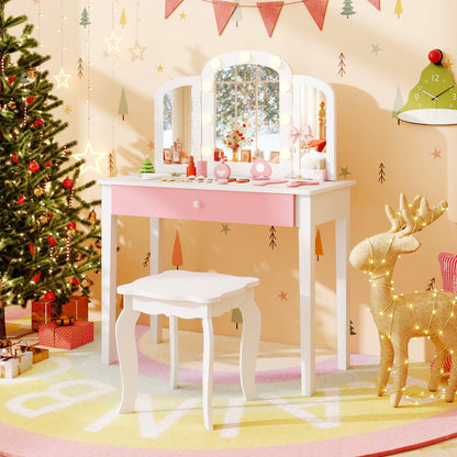 Kids Vanity Table Set With Tri-Folding Mirror, Lights, White Kids Vanities at Gallery Canada