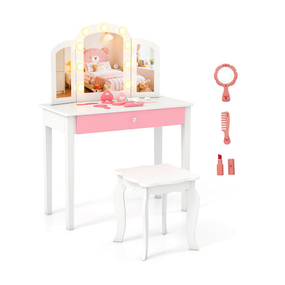 Kids Vanity Table Set With Tri-Folding Mirror, Lights, White Kids Vanities at Gallery Canada