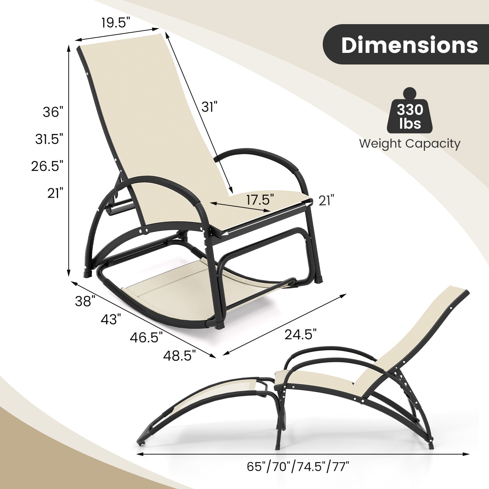 2-In-1 Outdoor Rocking Chair, 4-Position Adjustable Backrest, Beige Patio Rocking Chairs & Gliders at Gallery Canada