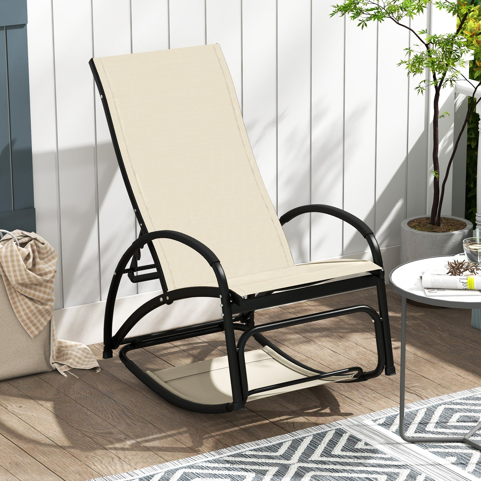 2-In-1 Outdoor Rocking Chair, 4-Position Adjustable Backrest, Beige Patio Rocking Chairs & Gliders at Gallery Canada