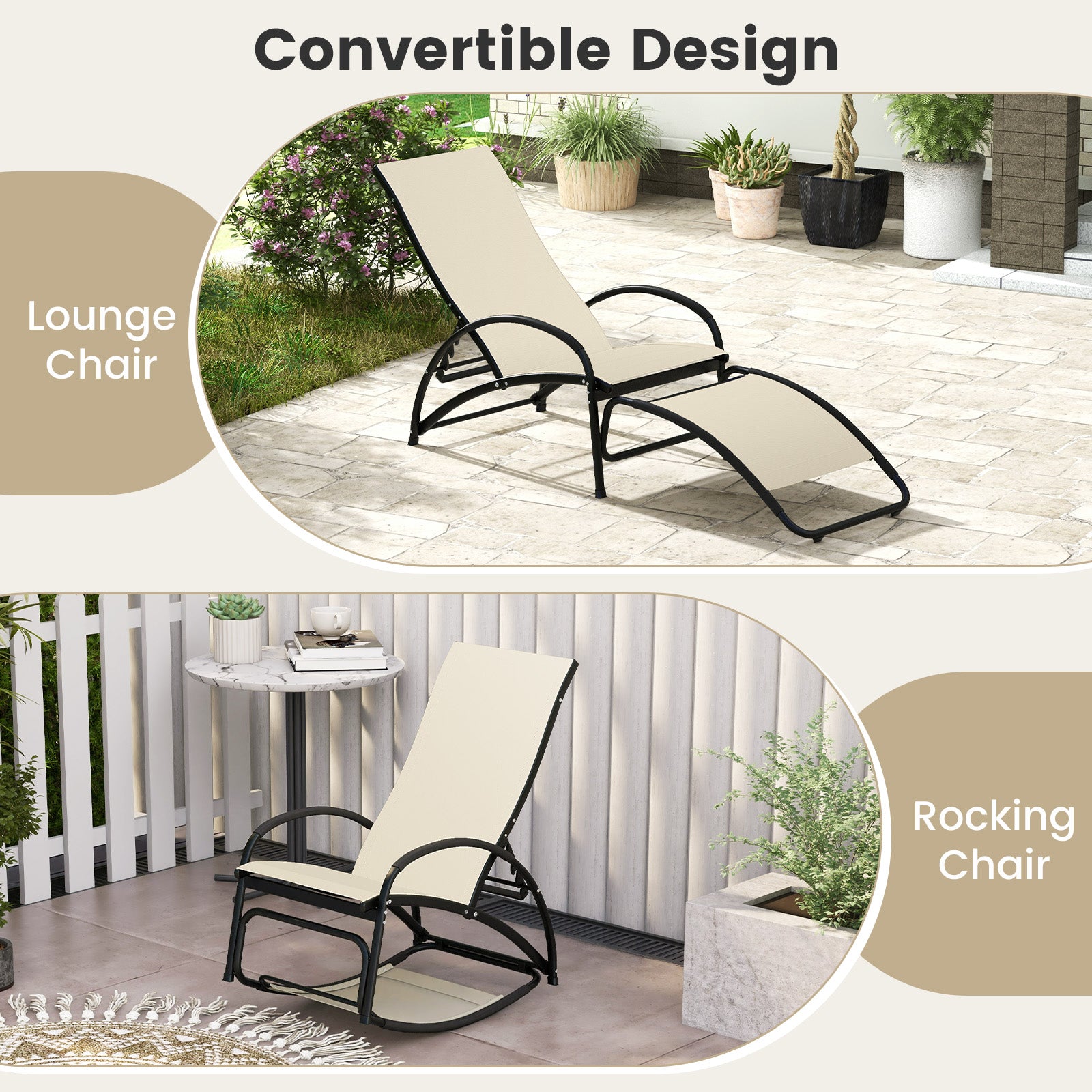 2-In-1 Outdoor Rocking Chair, 4-Position Adjustable Backrest, Beige Patio Rocking Chairs & Gliders at Gallery Canada