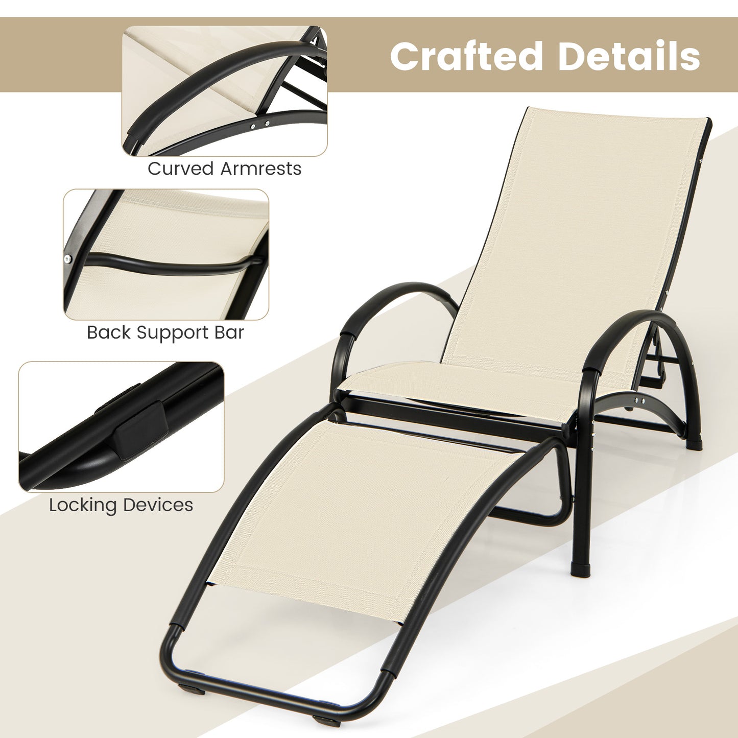 2-In-1 Outdoor Rocking Chair, 4-Position Adjustable Backrest, Beige Patio Rocking Chairs & Gliders at Gallery Canada