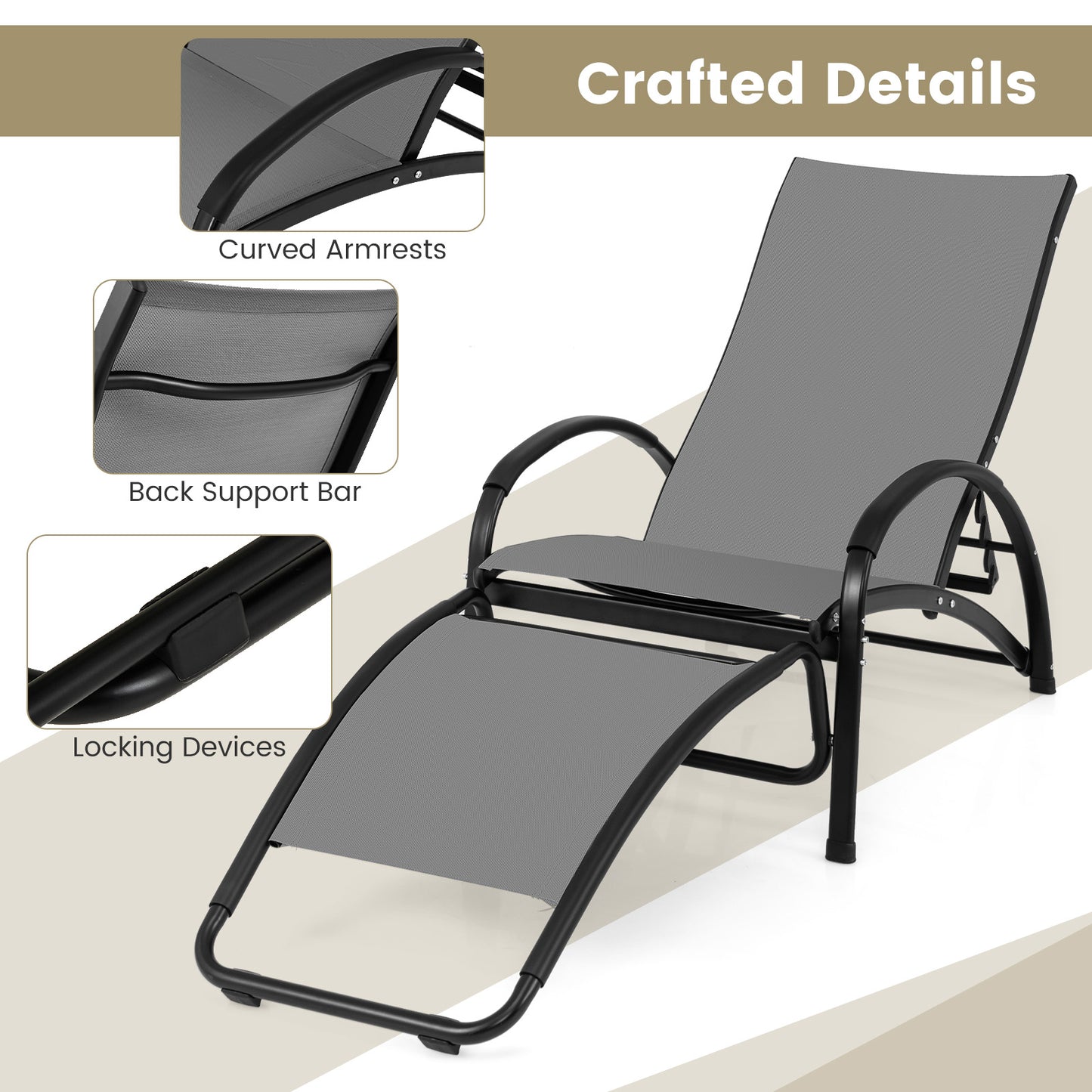 2-In-1 Outdoor Rocking Chair, 4-Position Adjustable Backrest, Gray Patio Rocking Chairs & Gliders at Gallery Canada