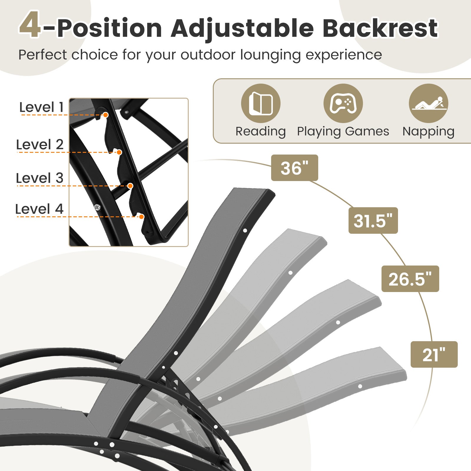 2-In-1 Outdoor Rocking Chair, 4-Position Adjustable Backrest, Gray Patio Rocking Chairs & Gliders at Gallery Canada
